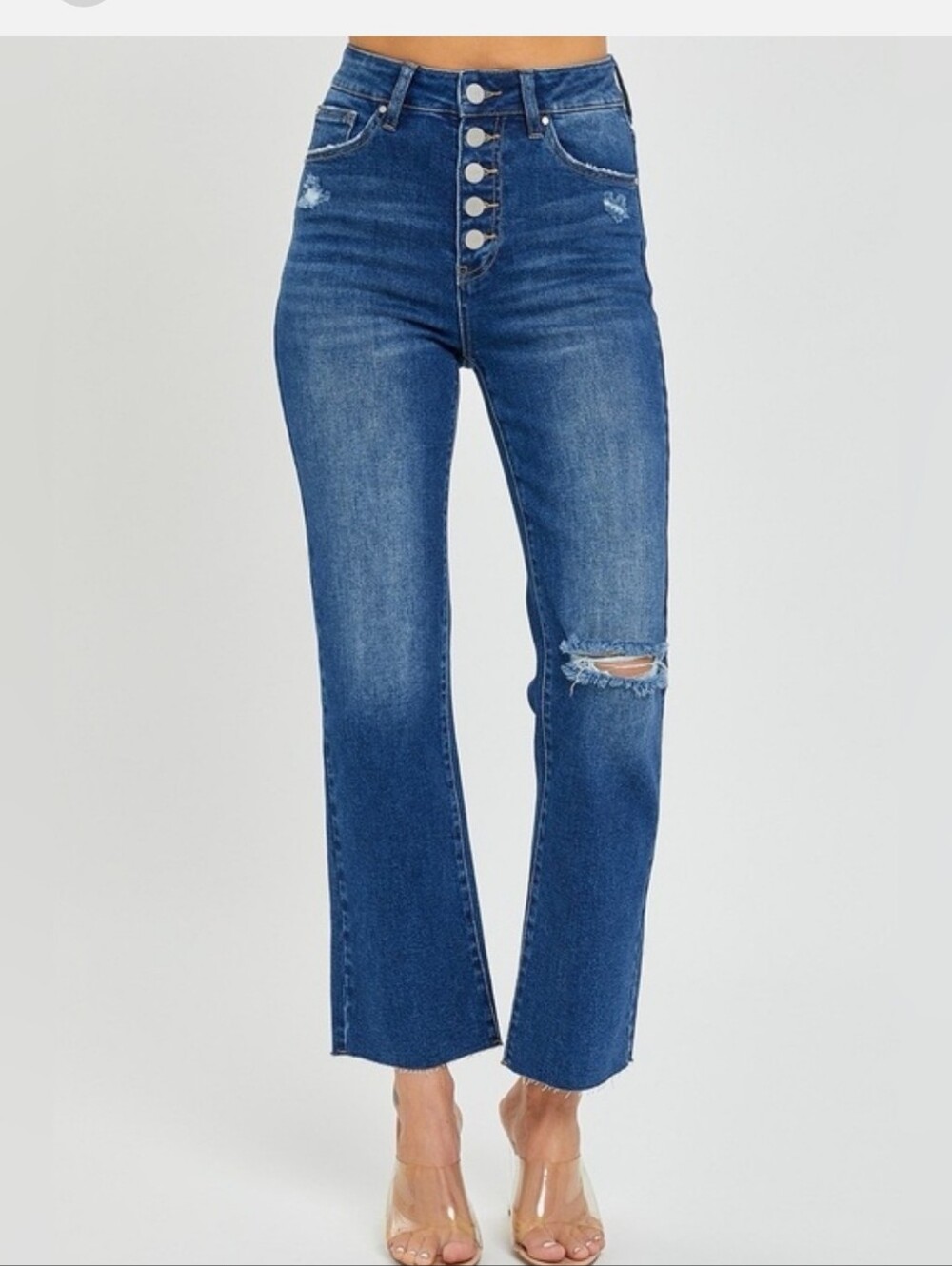Risen High-Rise Blue Distressed Women's Jeans